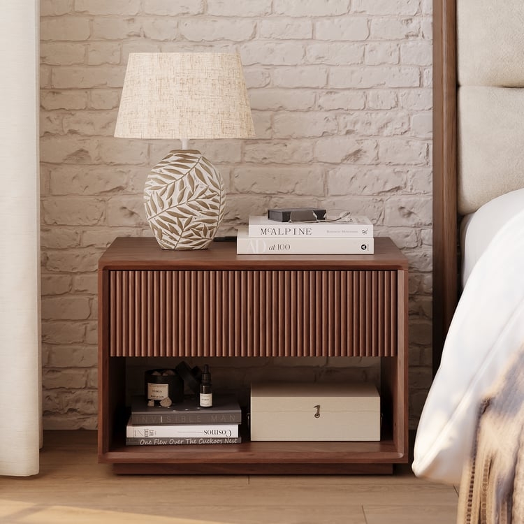 Modern Recessed Base Nightstand with Walnut Finish