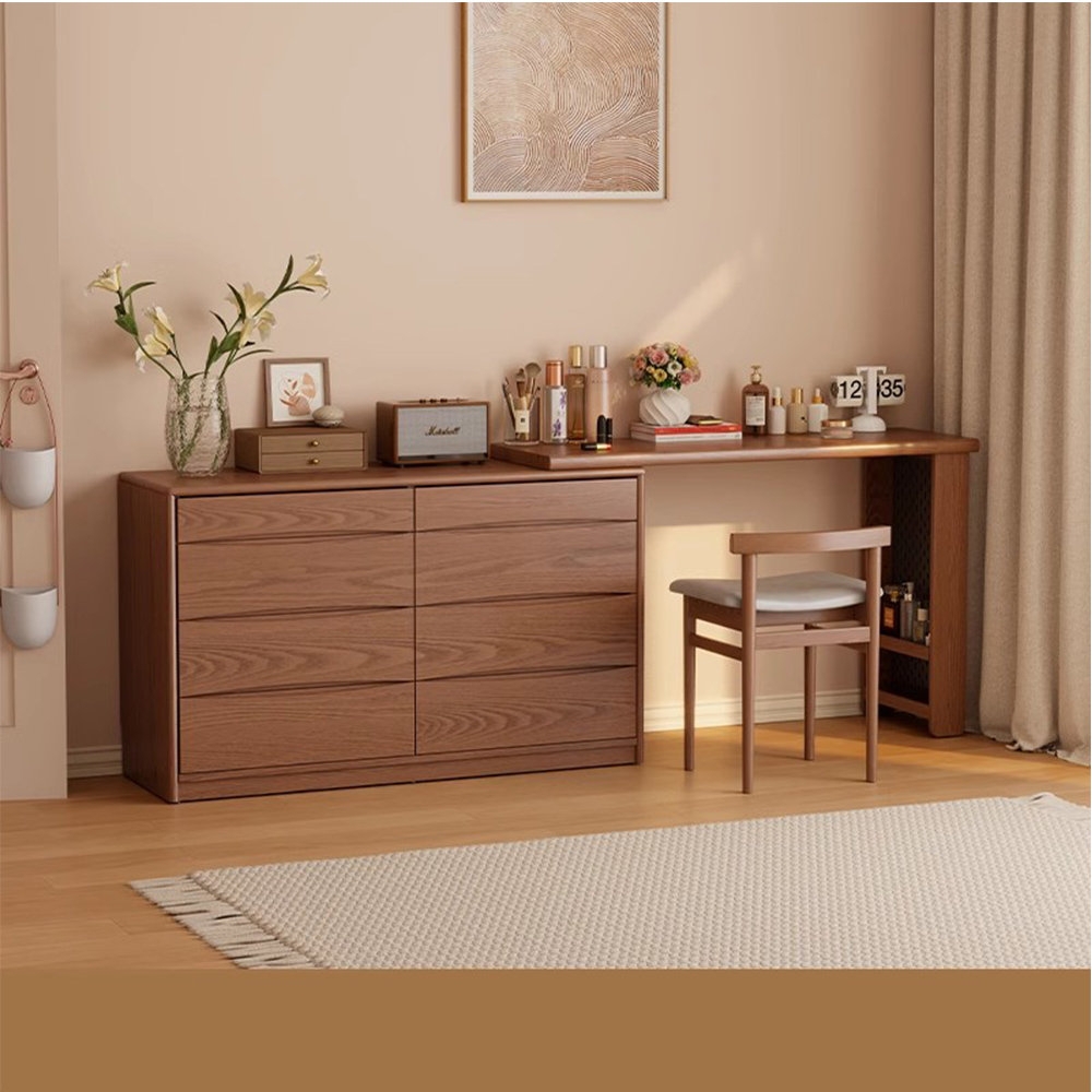 Modular Dresser Desk: Eight Drawers Walnut Wood Grain Desk