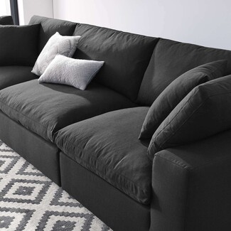Modular Sectional Charcoal Black Fabric Plush Deep Seat