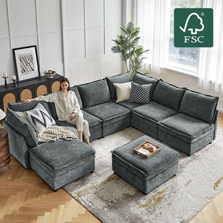 Modular Sectional Charcoal Blue L Shaped Couch Set