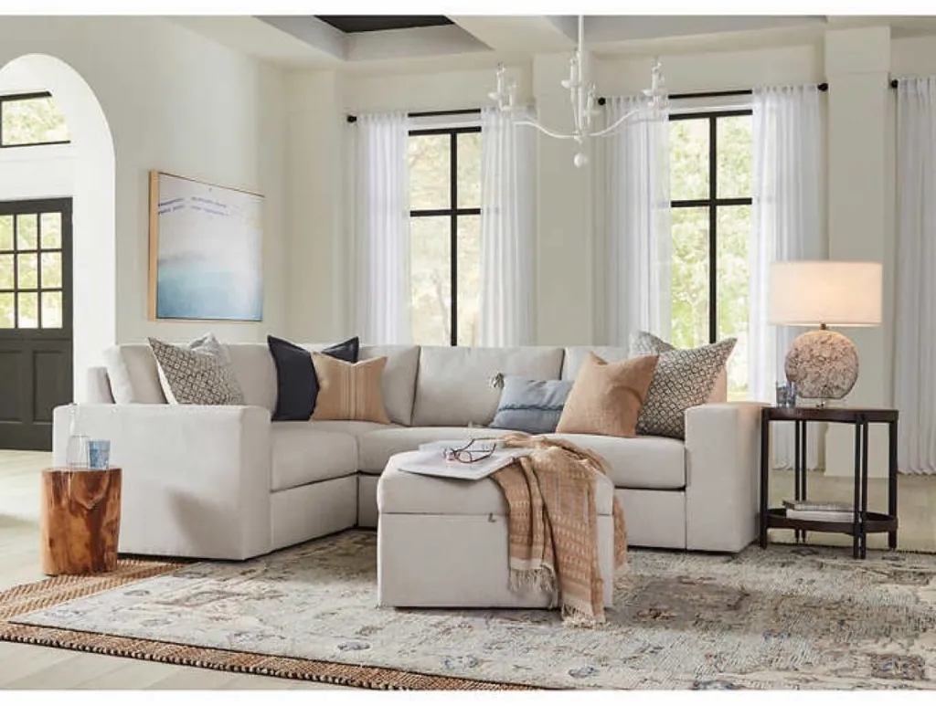 Modular Sectional: Cream Storage Ottoman Living Room