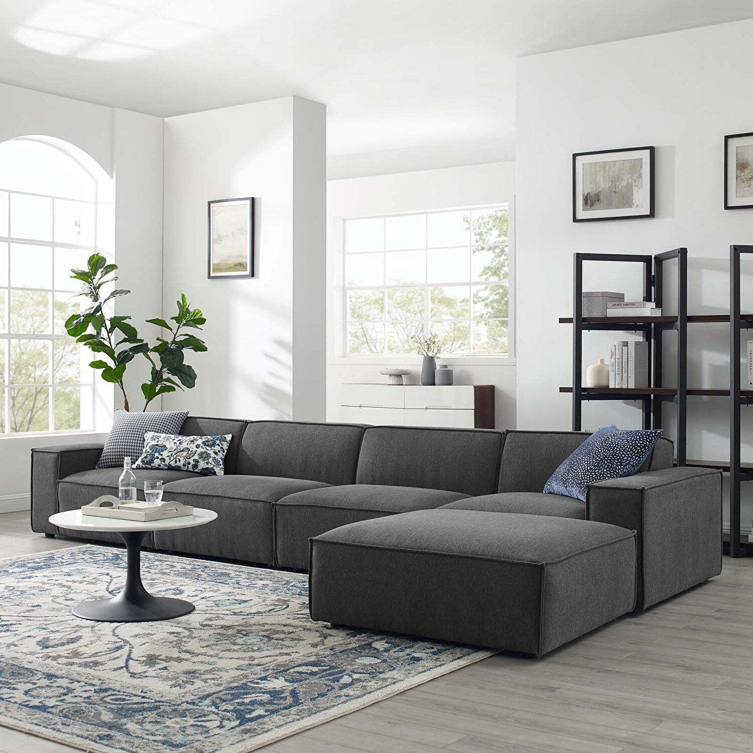 Modular Sectional Low Profile Floor Hugging Grey Blocks