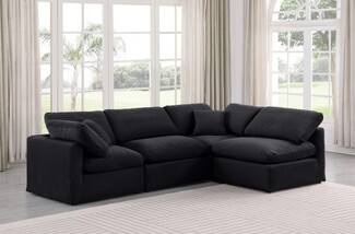 Modular Sectional Matte Black Velvet 4 Pieces Cloud Style