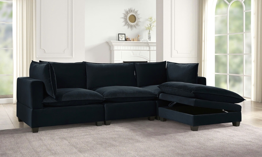 Modular Sectional Midnight Black Storage Ottoman Cloud Sofa