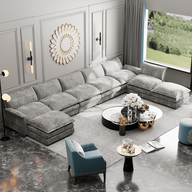 Modular Sectional Oversized Cushions Gray Couch Set