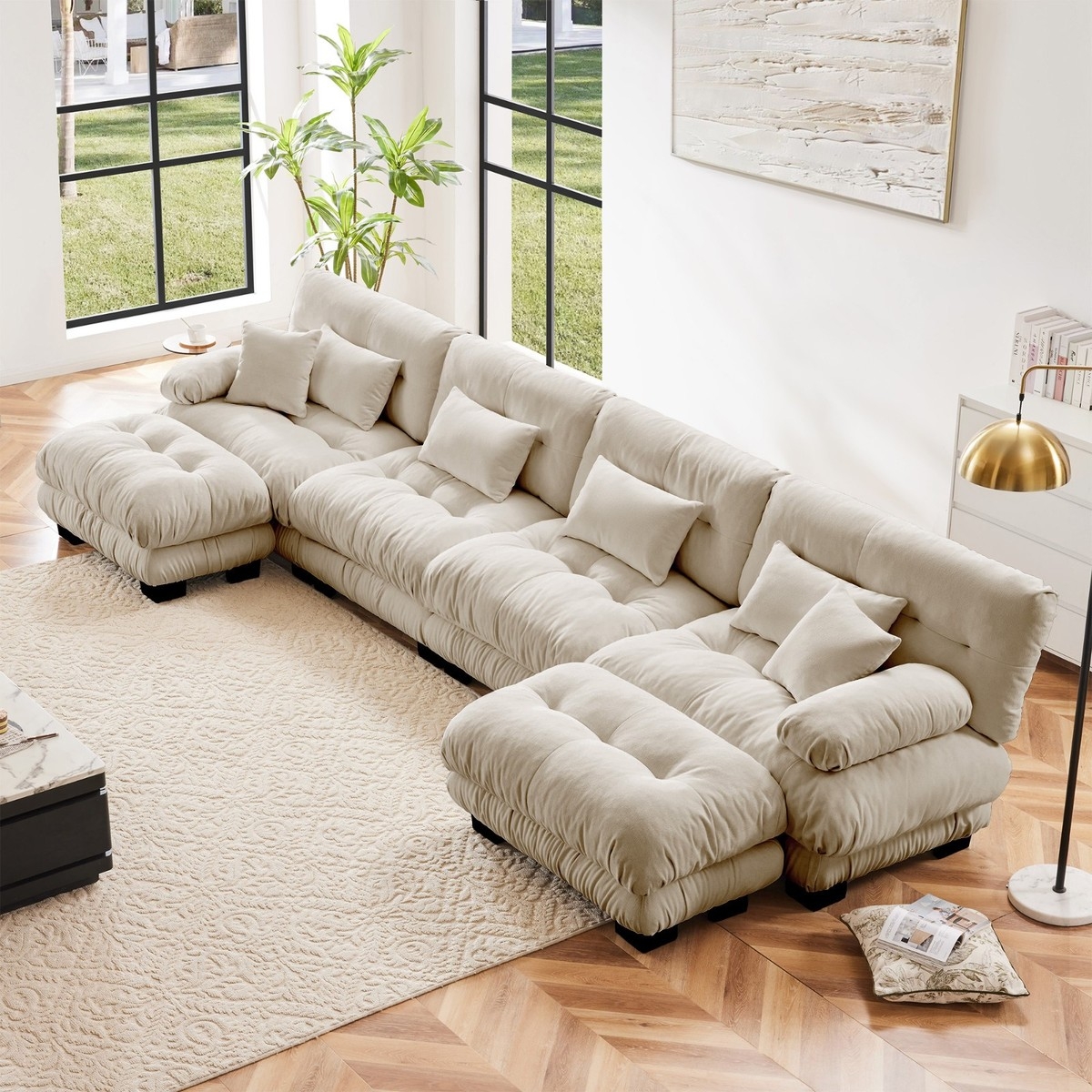 Modular Sectional Sofa Cloud Like Beige U Shaped