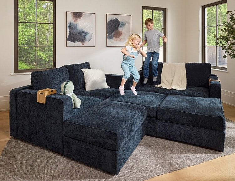 Modular Sectional Sofa: Navy Deep Wood Caddy Layout