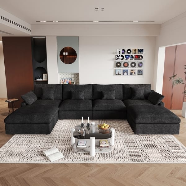 Modular Sectional Storage Ottomans Down Filled U-Shaped Sofa