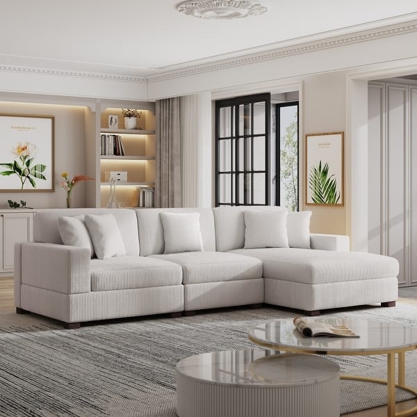 Modular Sectional Track Arms Off White Textured Set