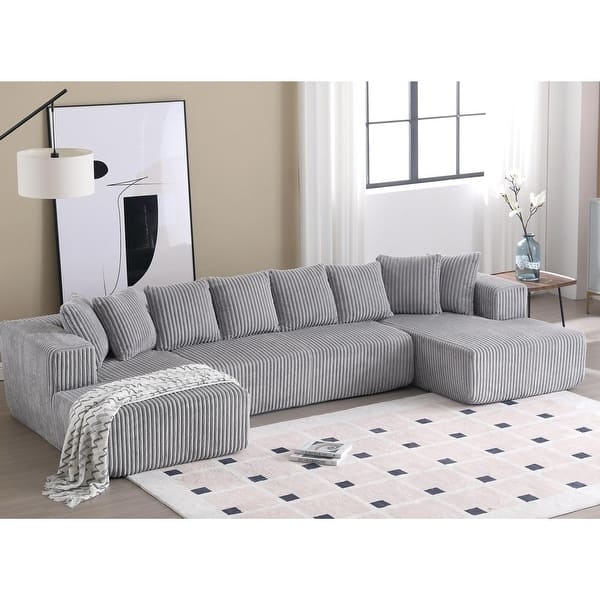 Modular Sectional With Ribbed Corduroy and U-Shaped Layout