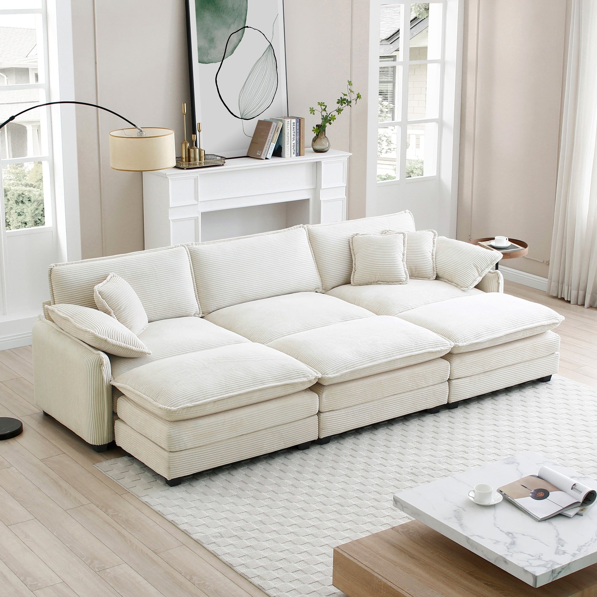 Modular Sofa Modular Ottomans Beige Sleeper Bed Set