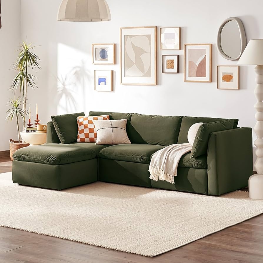 Modular Velvet Sectional Sofa with Blocky Silhouette
