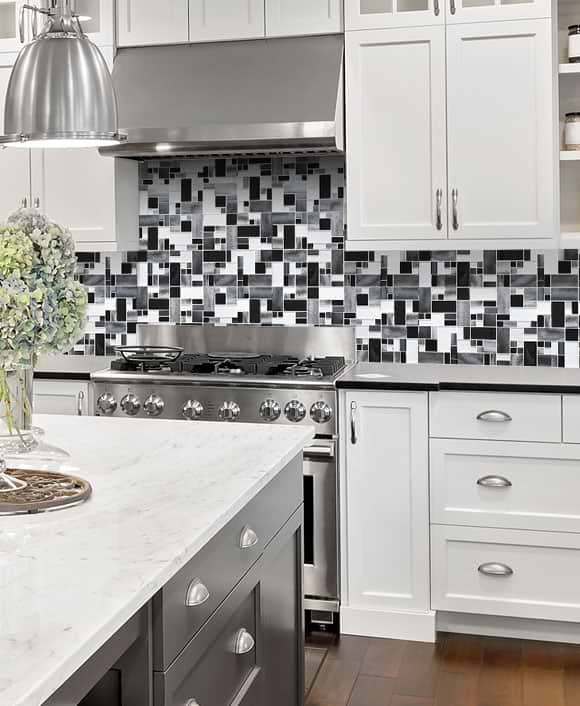 Mosaic Backsplash Mixed Material Glass and Metal Geometric Tile