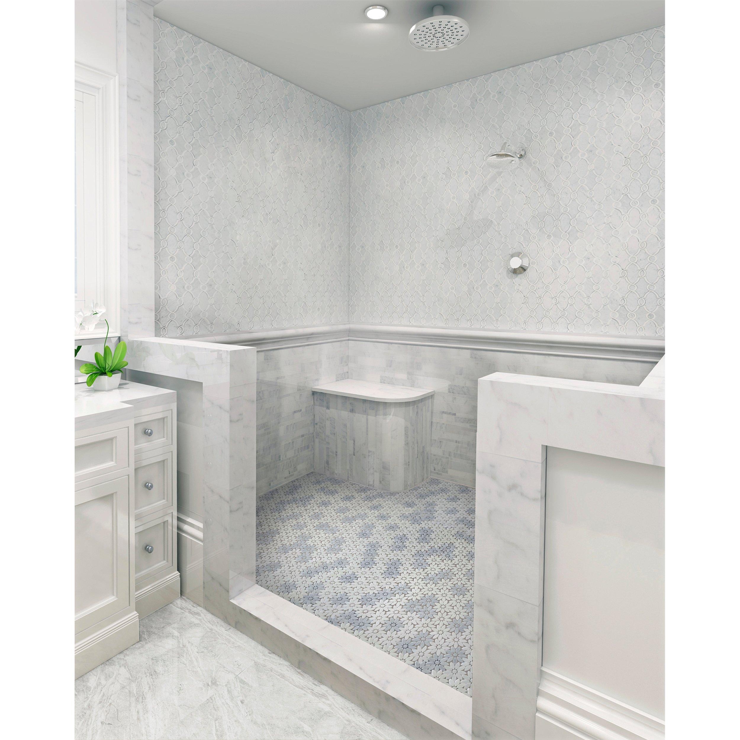 Marble Daisy Tile Floor Bathroom Photos