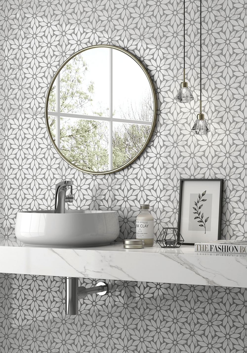 Mosaic Tile Carrara Thassos Marble Luxury Daisy Tile