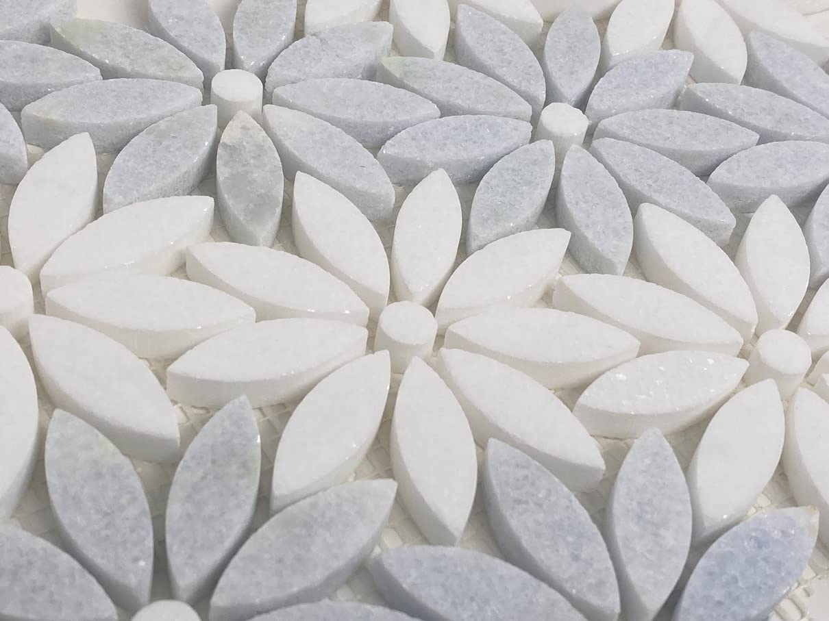 Mosaic Tile Celeste Blue Marble Waterjet Cut Pattern
