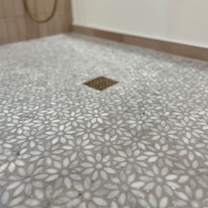 Mosaic Tile Honed Finish White Marble Petal Floor