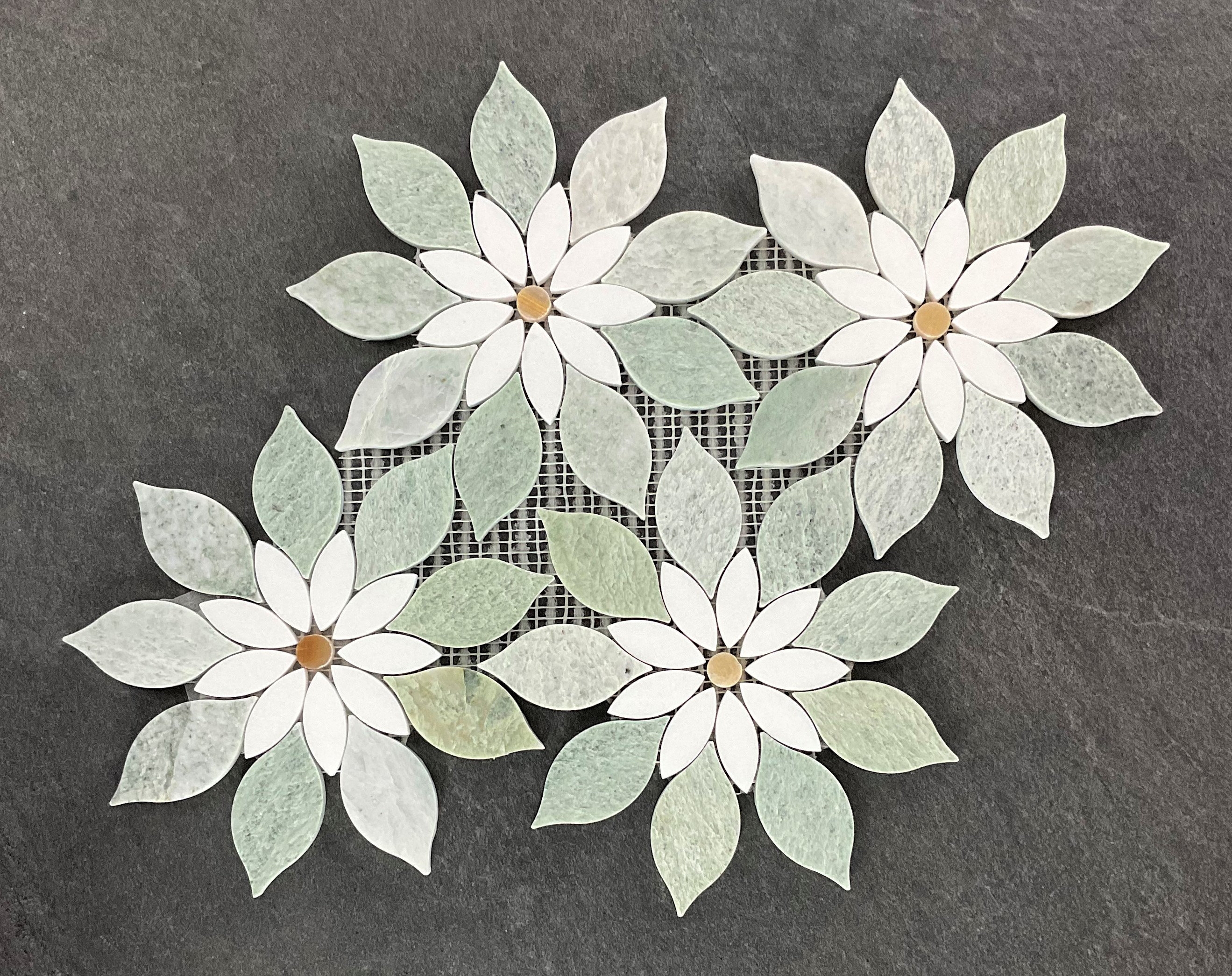 Mosaic Tile Interlocking Ming Green Botanical Tile