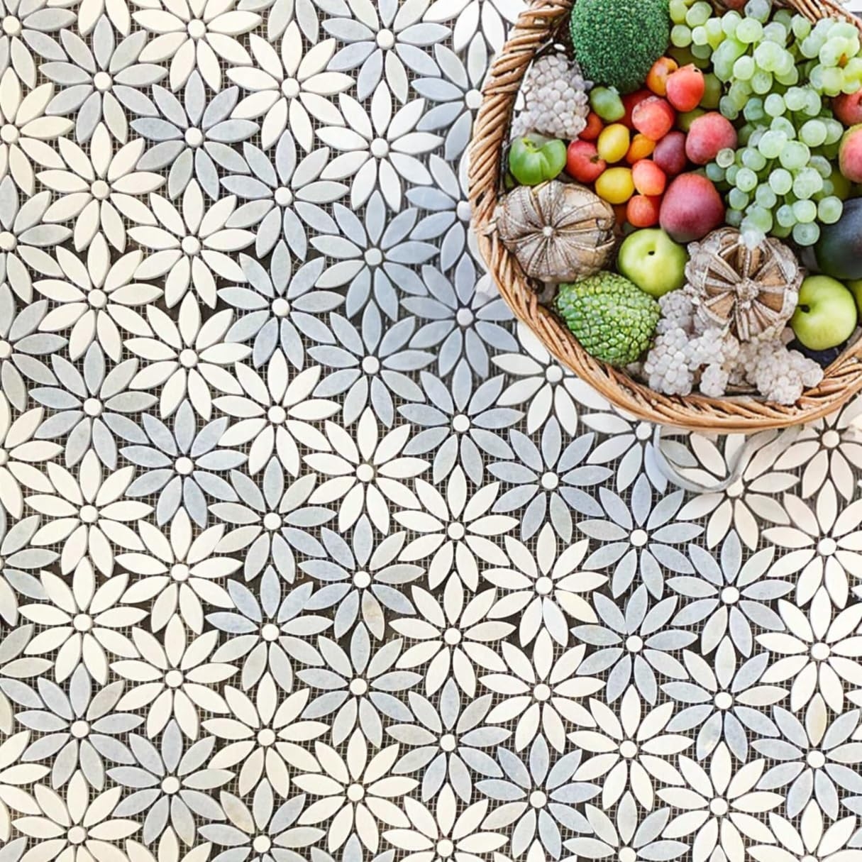 Mosaic Tile Waterjet Cut Thassos White Design