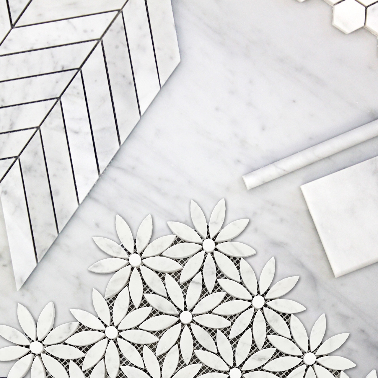 Mosaic Tile Waterjet Detail Honed Floral Stone Floor