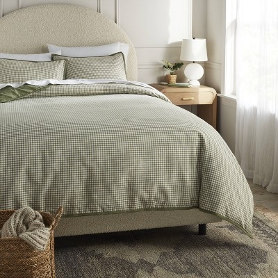 Moss Green Mini Gingham Duvet Set | Contrast Trim