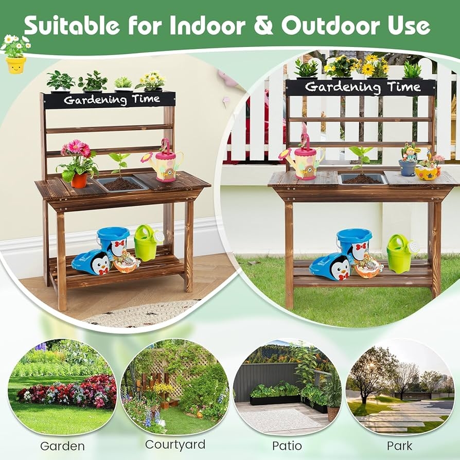 Mud Kitchen with Integrated Chalkboard and Sensory Garden Table
