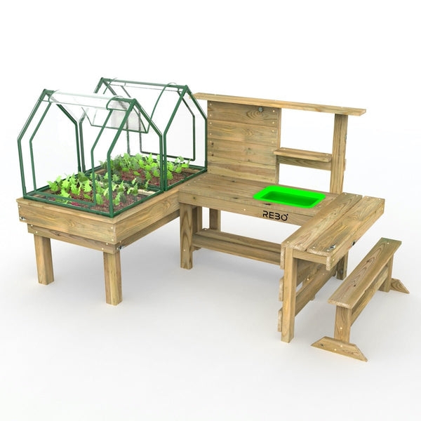 Mud Kitchen with Integrated Greenhouse and Childrens Garden Greenhouse