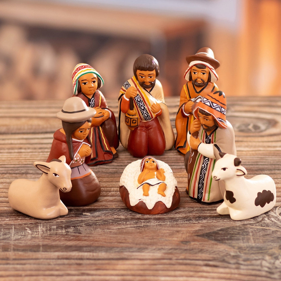 Nativity Scene in Andean Cultural Dress with Hand Painted Motifs