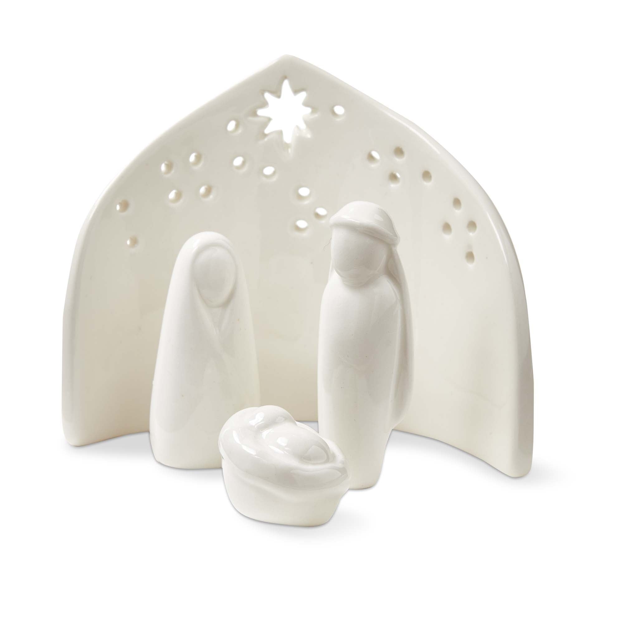 Nativity Scene with Perforated Star Backdrop and Faceless Figures