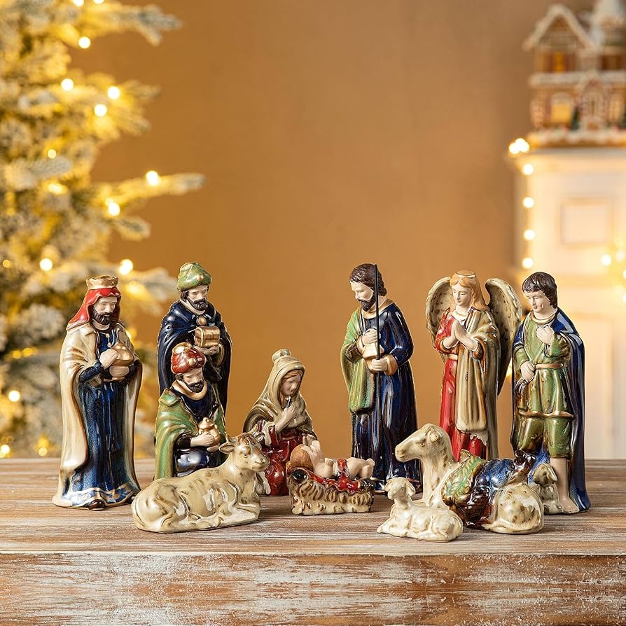Nativity Set with Gold Luster Accents and High Gloss Glaze