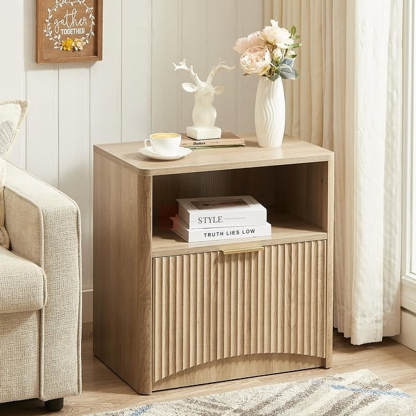 Natural Oak Nightstand Featuring Fluted Drawer Fronts