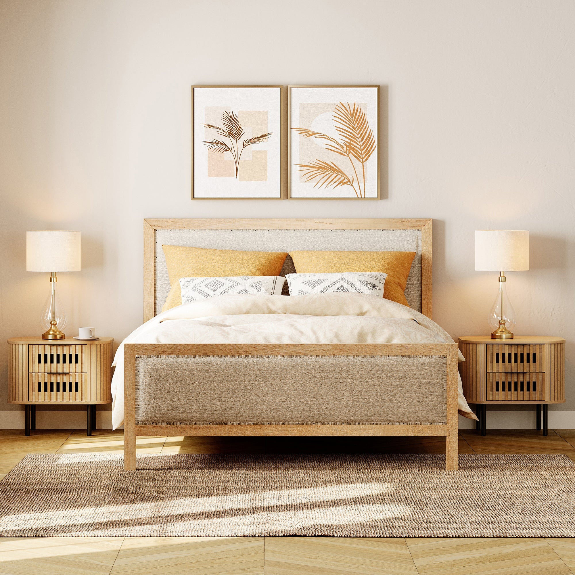 Natural Oak Nightstand with Organic Modern Curved Sides