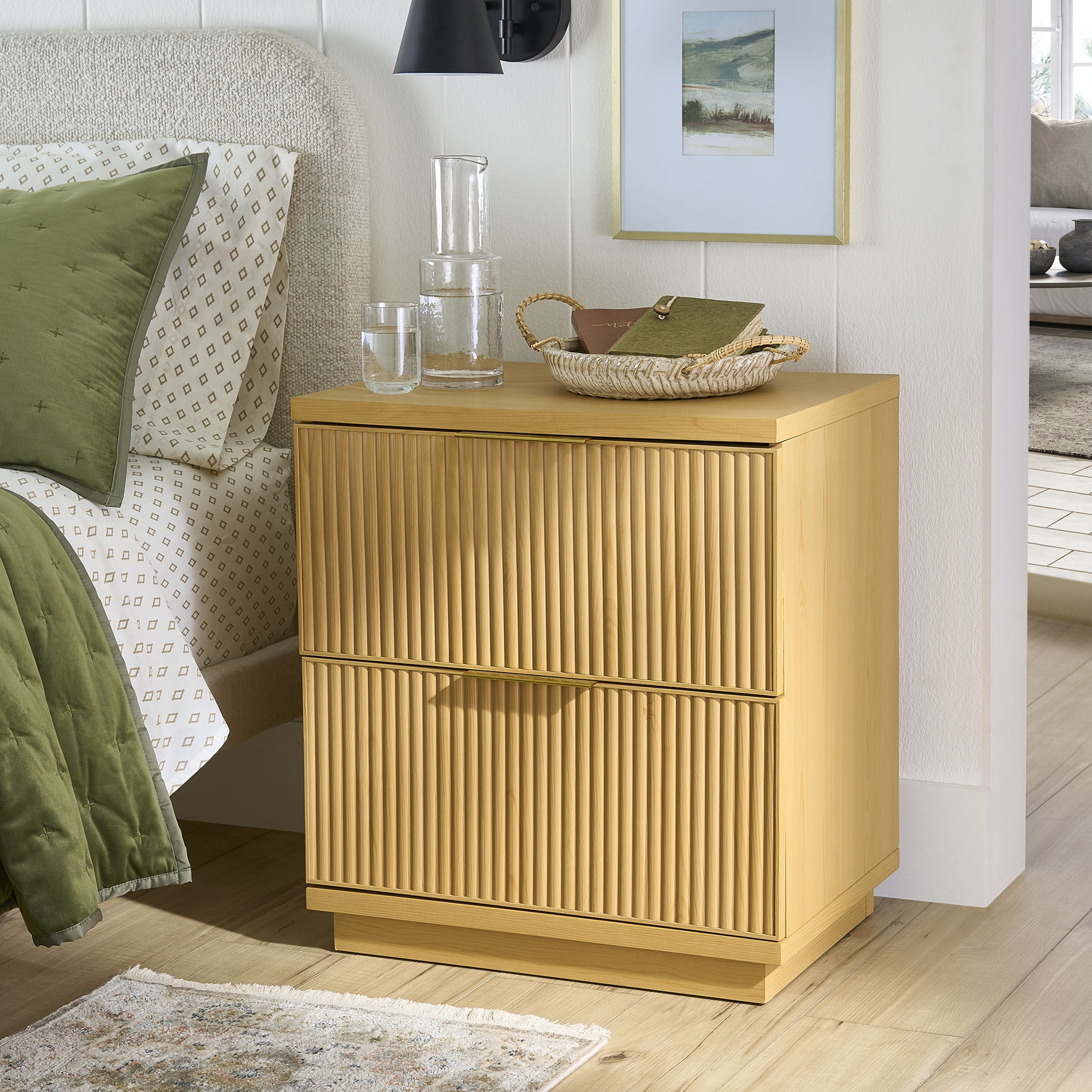 Natural Pine Tone Nightstand with Plinth Base