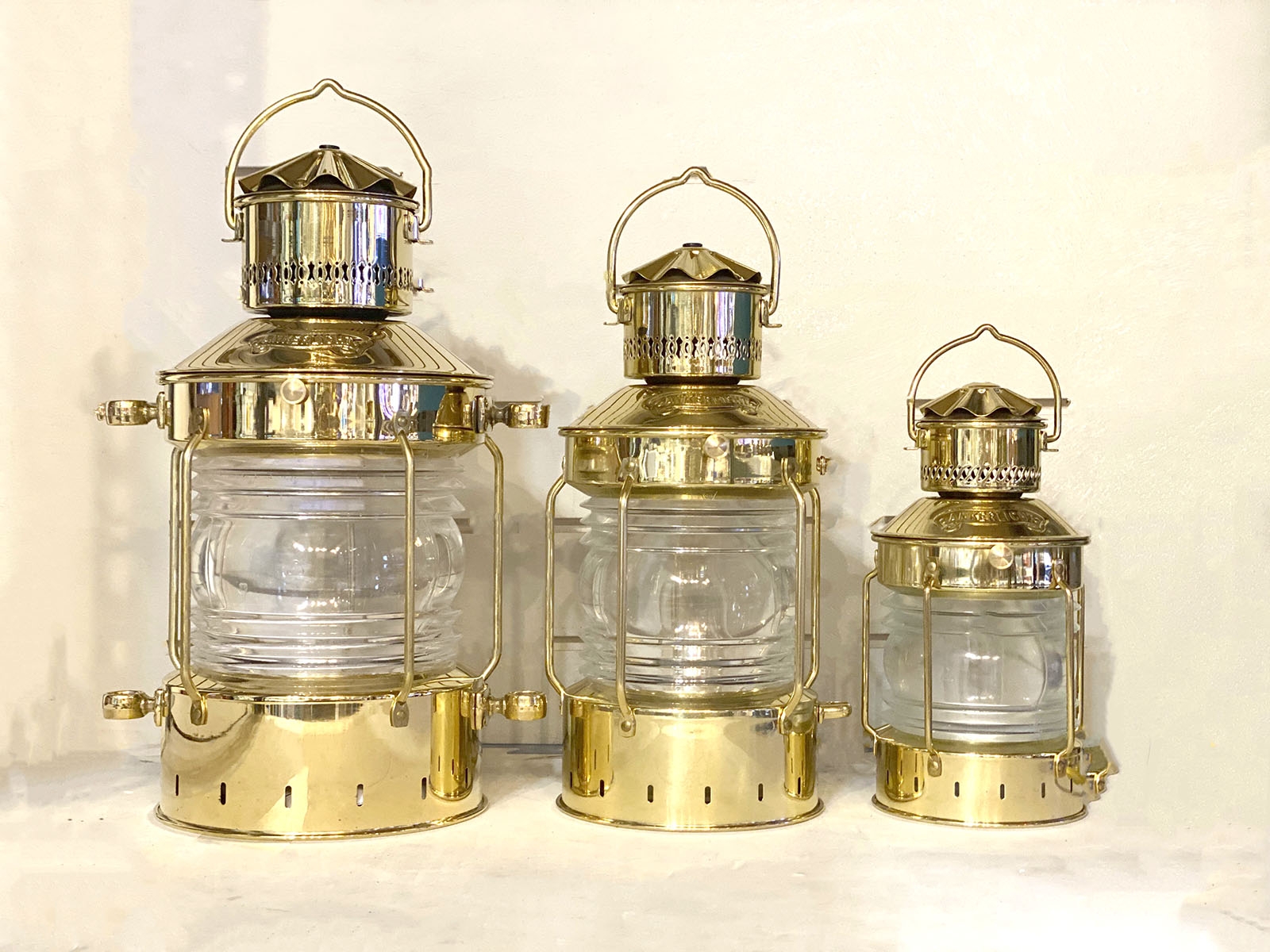 Nautical Table Lamp Polished Gold Tone Fresnel Lens Set