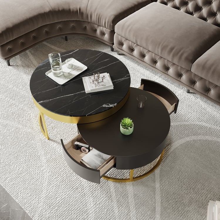 Nesting Coffee Table with Drawer Storage and Veneer
