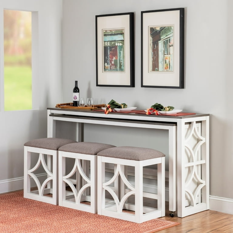 Nesting Console Set Geometric Cutouts Antique White Finish