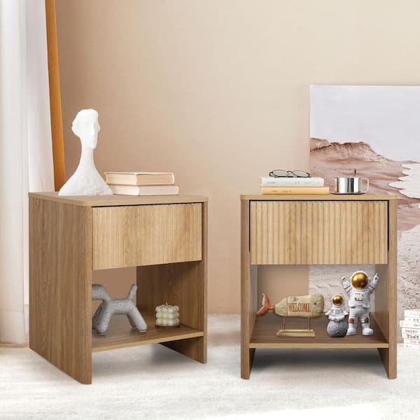 Nightstand Featuring Open Lower Shelf in Light Oak