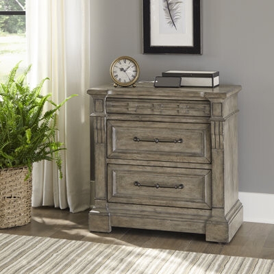 Nightstand Fluted Pilasters Weathered Grey Nightstand