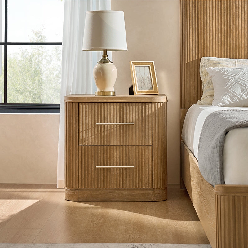 Nightstand Showcasing Curved Corners in Natural Oak