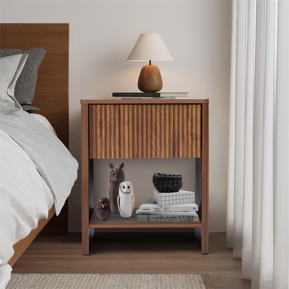 Nightstand Uses Rounded Vertical Edges in Walnut