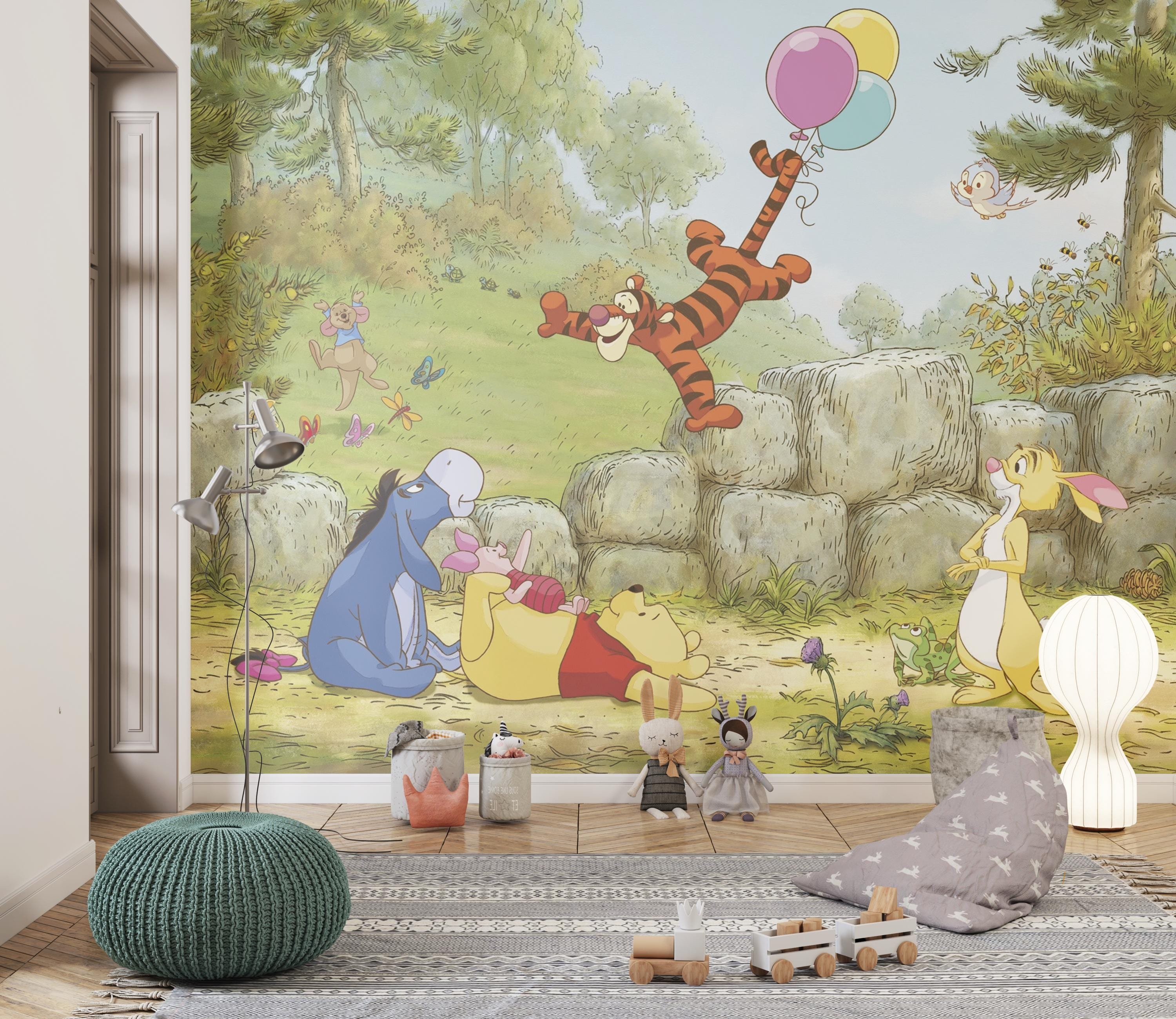 Nursery Wallpaper Pastel Forest Theme Hand Drawn Storybook Peel and Stick