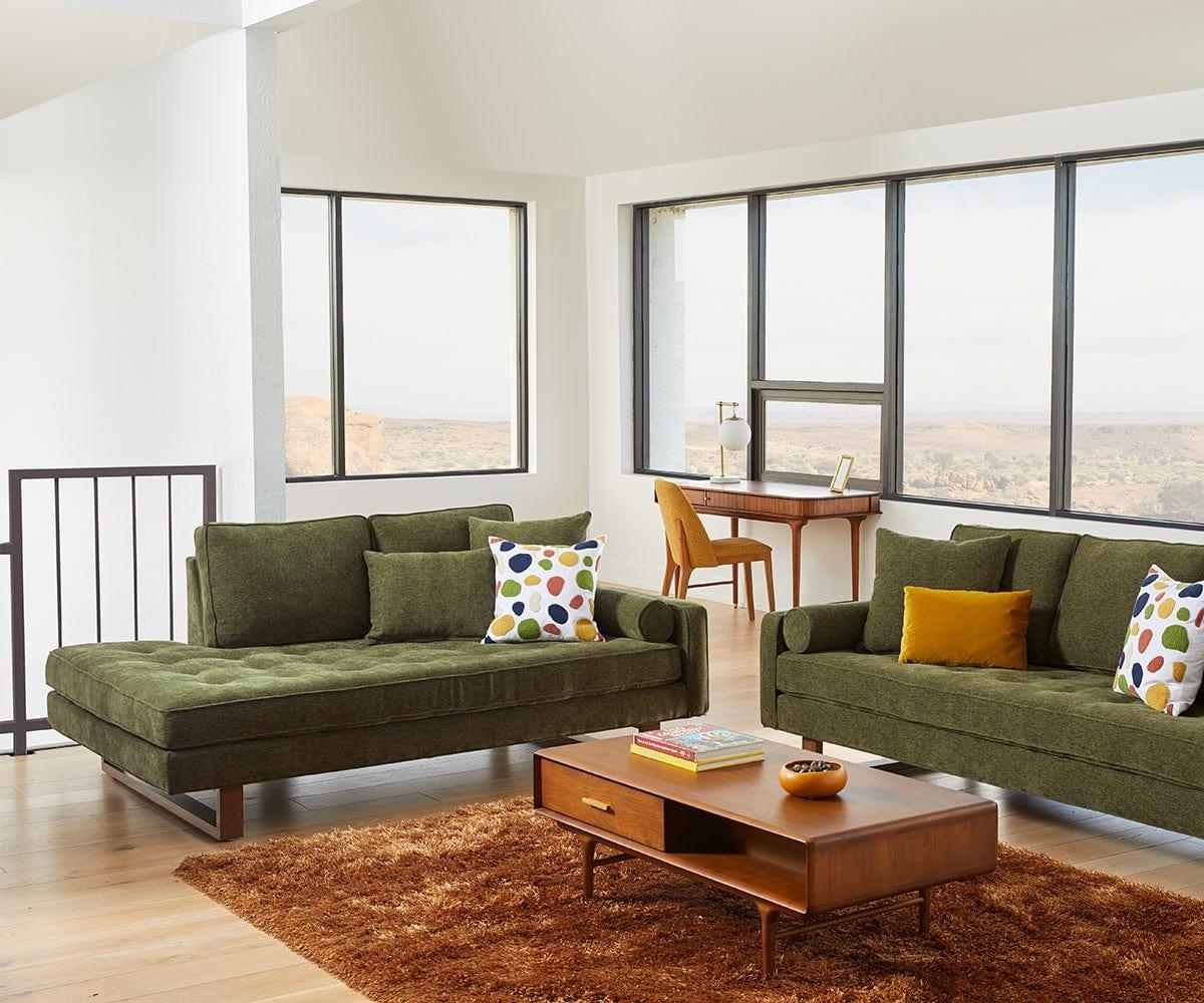 Olive Green Sectional with Chaise Extension and Tufted Seat