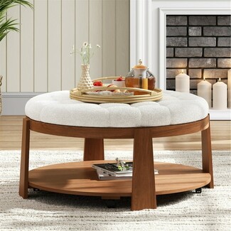 Ottoman Coffee Table: Button Tufted Mobile Table with Wheels