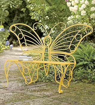 Outdoor Bench Vibrant Yellow Metal Whimsical Seating