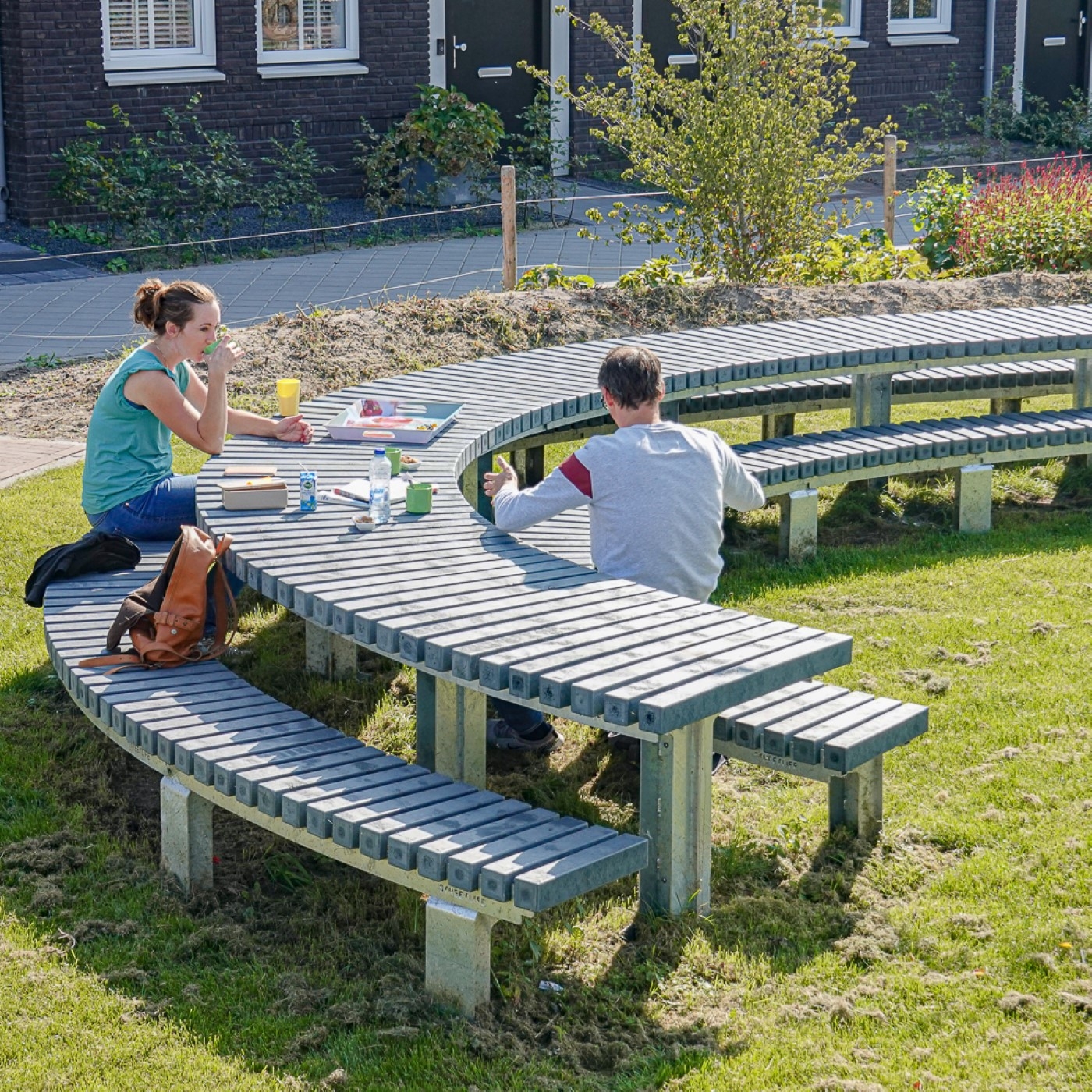 Outdoor Communal Bench Multi Tier Curved Modular Seating