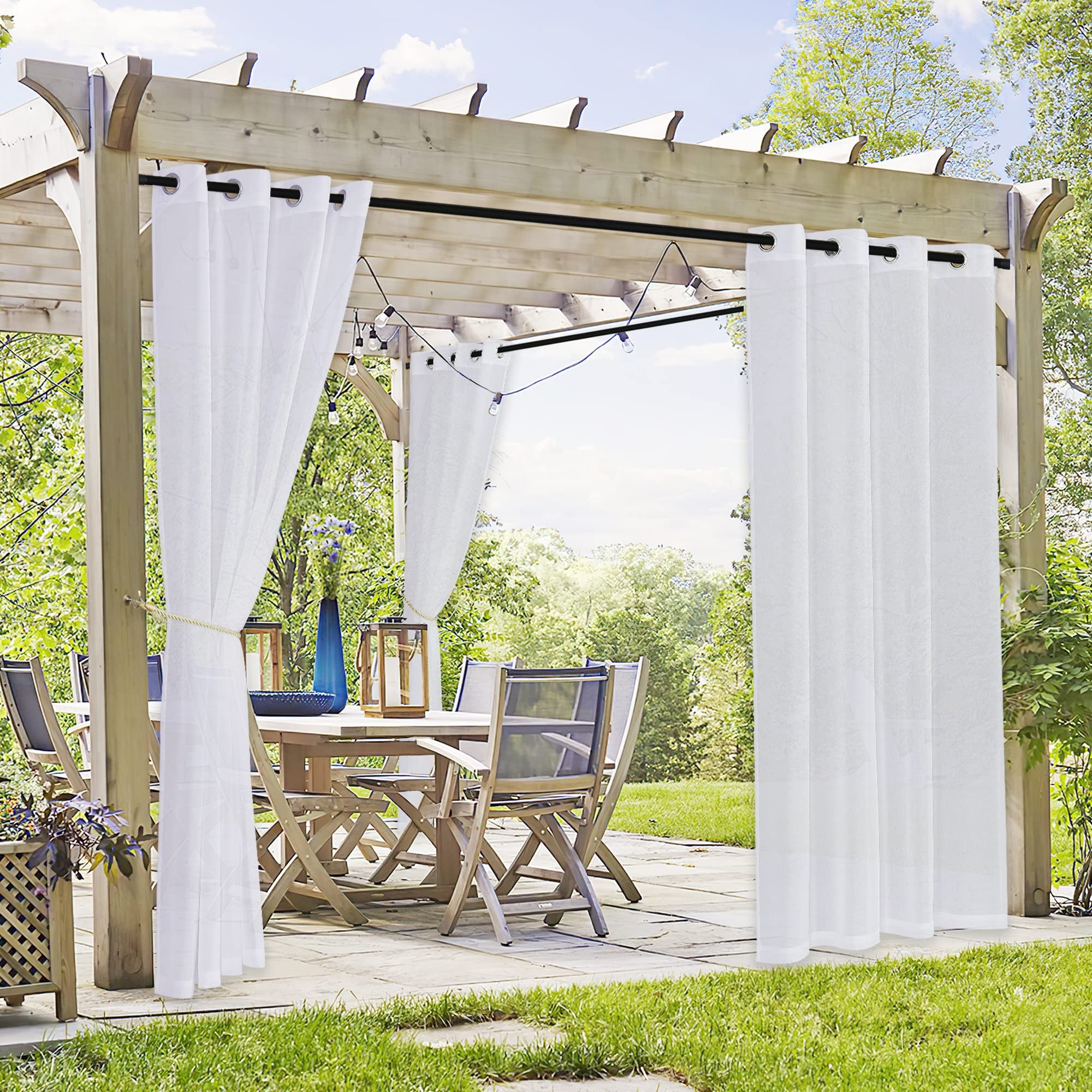 Outdoor Curtains: Linen Look White Sheer Pergola Panels