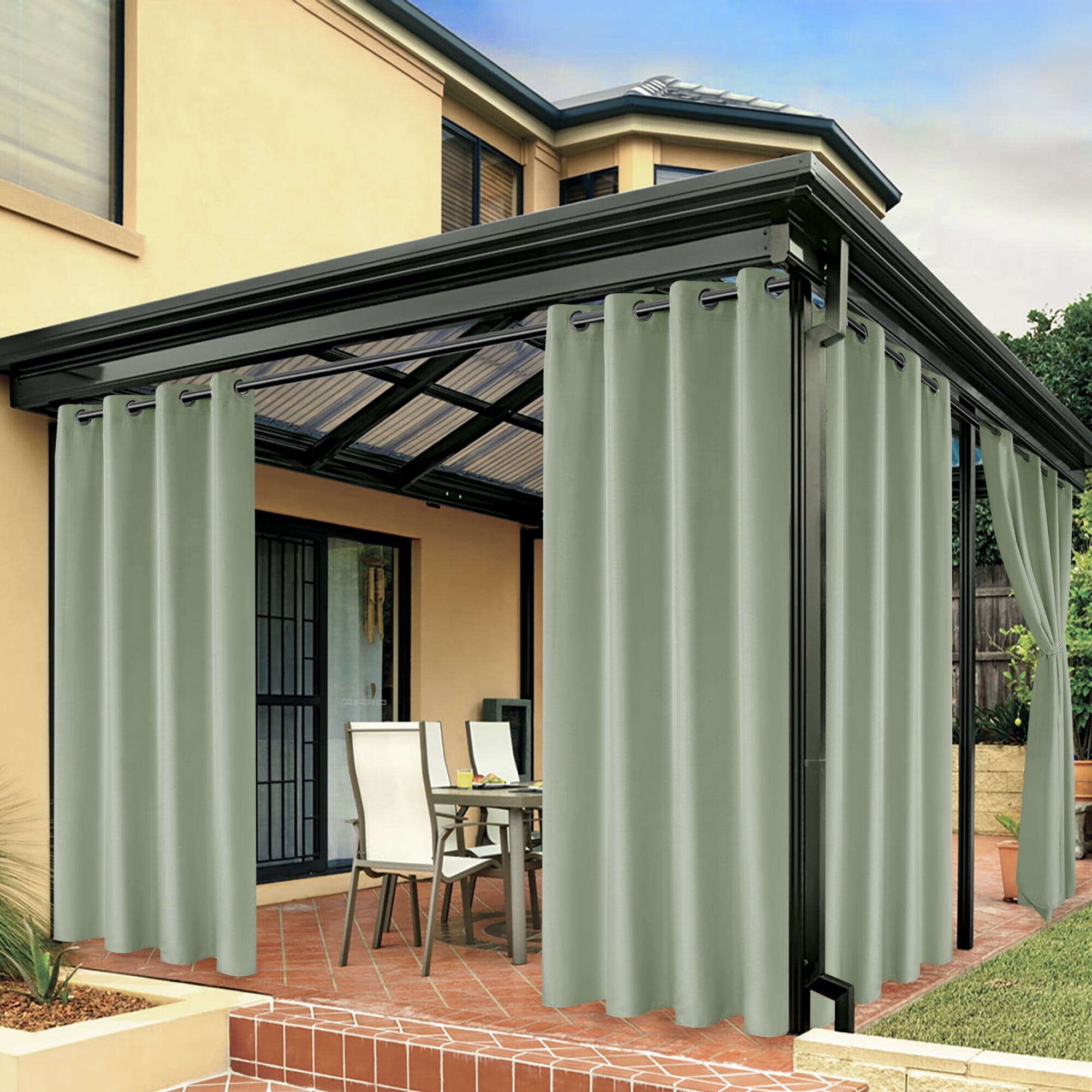 Outdoor Curtains: Sage Green Fabric Grommet Top Drapes