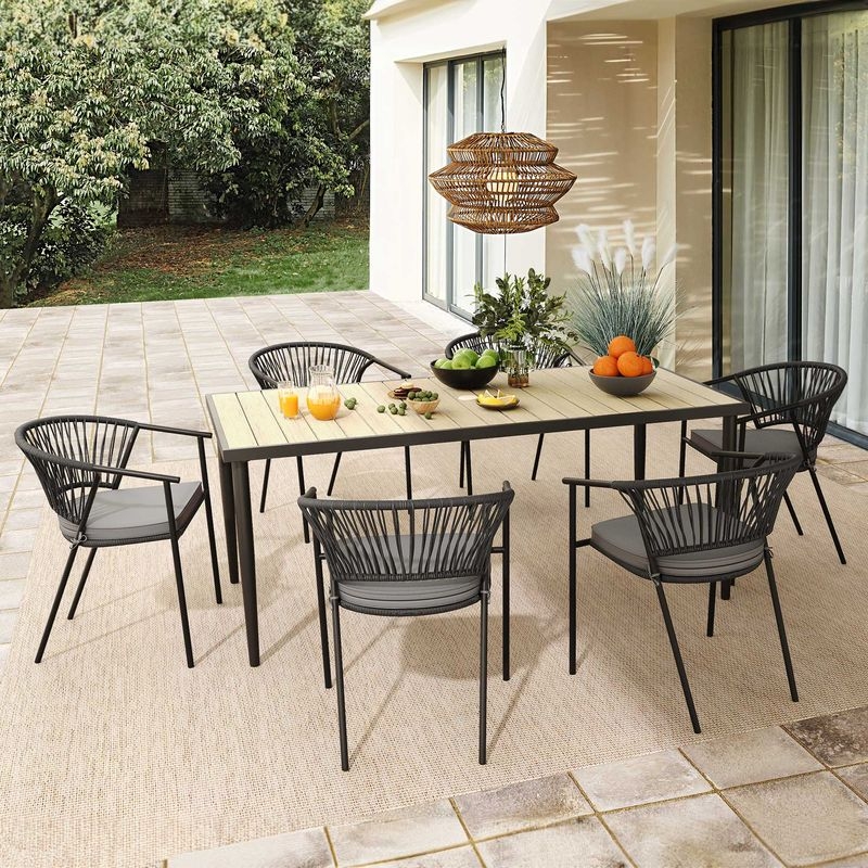 Outdoor Dining Chair Vertical Rope Weave Garden Seating