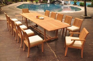 Outdoor Dining Set: Trestle Base Large teak outdoor set