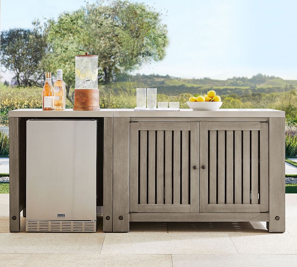 Outdoor Kitchen Station with Slatted Doors and 82 Inch Console